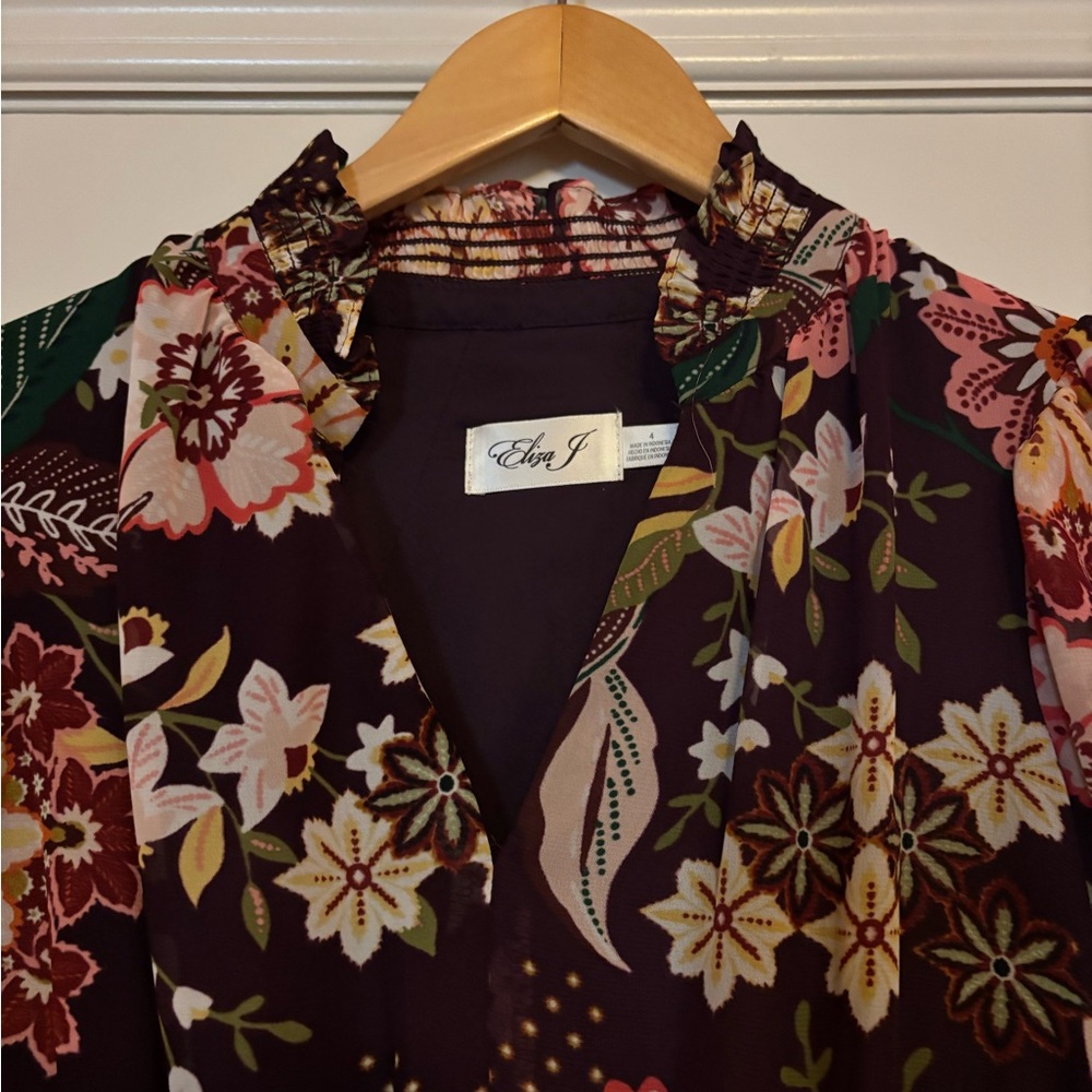 ELIZA J Floral Midi Long Sleeve Dress - Multicolor. Women’s Size 4 - Picture 6 of 9
